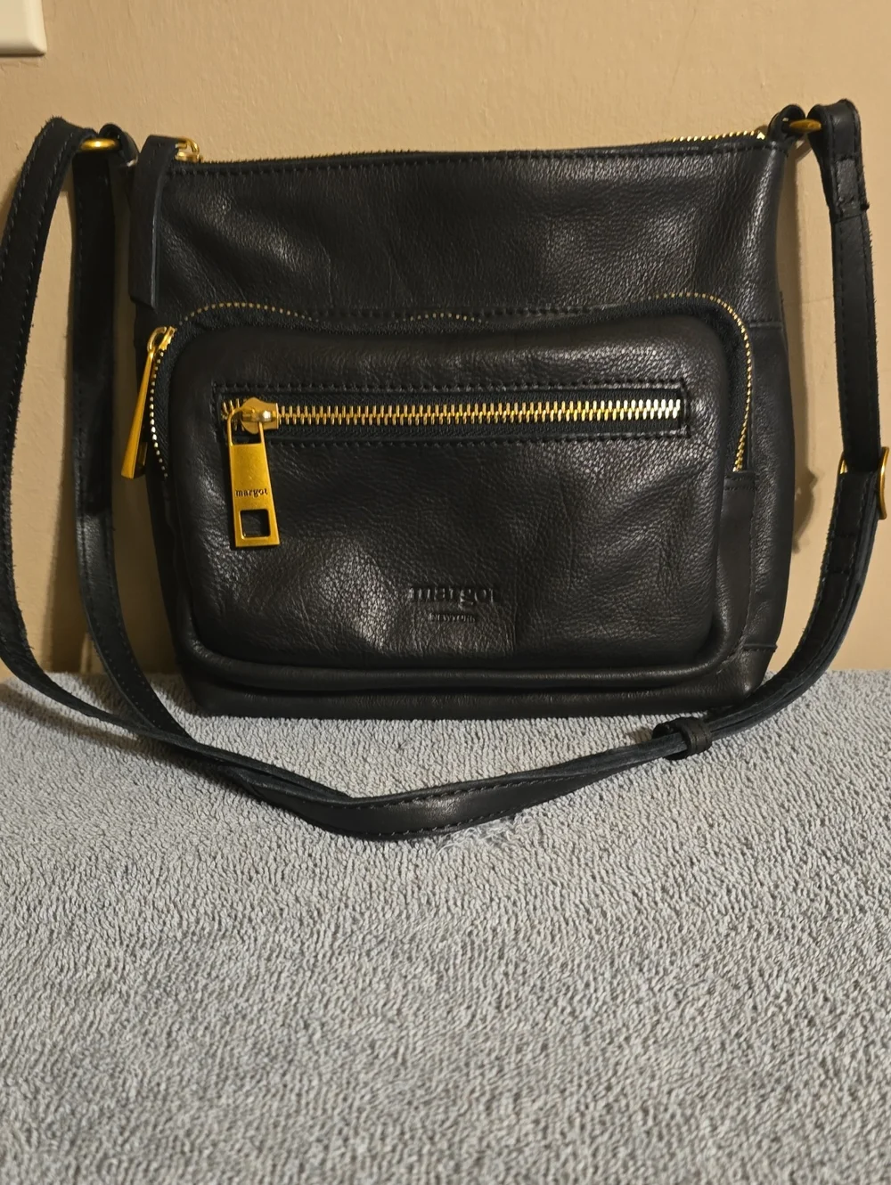 Margot Black Leather Crossbody with Gold Hardware